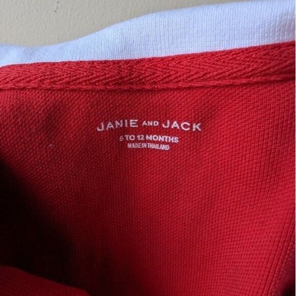 Janie and Jack Red Onesie White Collar 6-12 Months - Picture 3 of 5